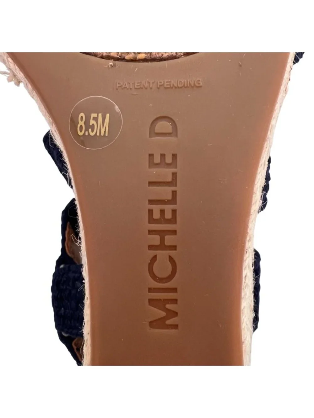 Michelle D Navy Wedge Sandals 8.5M Braided Fabric Straps & Jute Espadrille Heel
